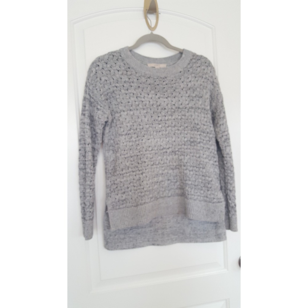 Loft Grey Marled Pointelle‎ Knit High Low Crew Neck Sweater Medium - Picture 8 of 9